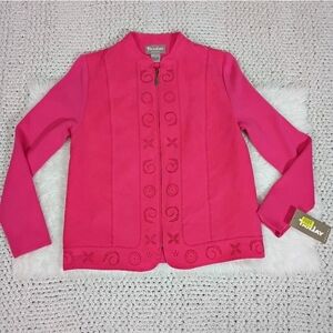 NWT TanJay Women's Vintage Pink Knit Zip-Up Jacket, Petites Small